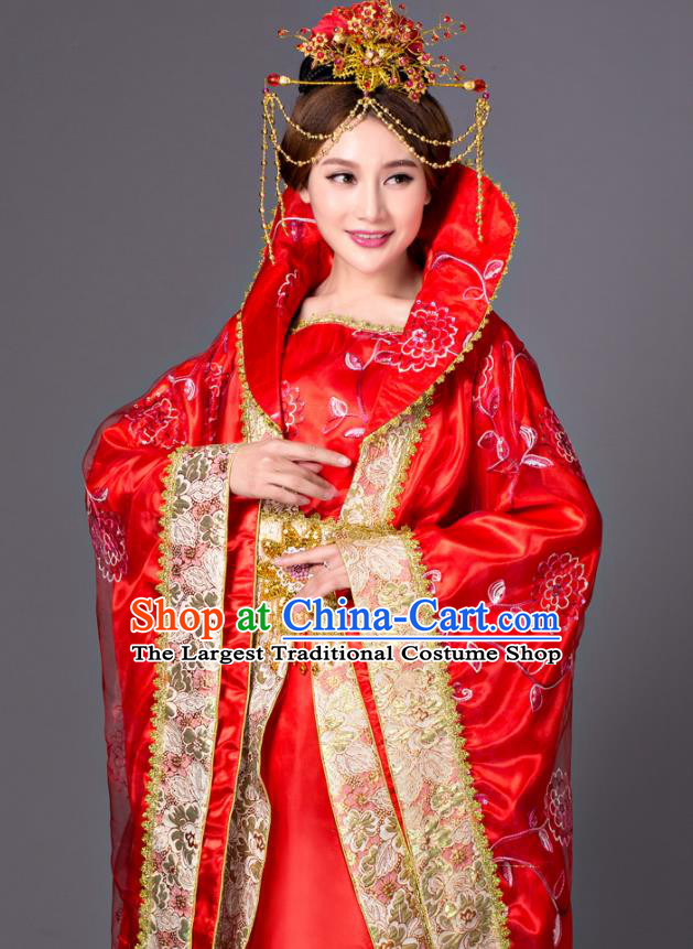 Chinese Tang Dynasty Princess Red Dress Costume Ancient Empress Hanfu Clothing