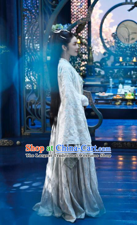 Chinese Ancient Noble Lady Grey Dress Clothing Romance Series The Blessed Girl Yin Zhuang Garment Costumes and Headpieces Complete Set