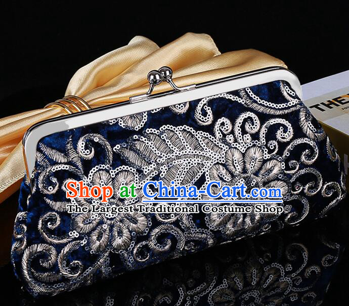 China Navy Blue Clutch Bag Handmade Embroidery Handbag National Cheongsam Evening Bag