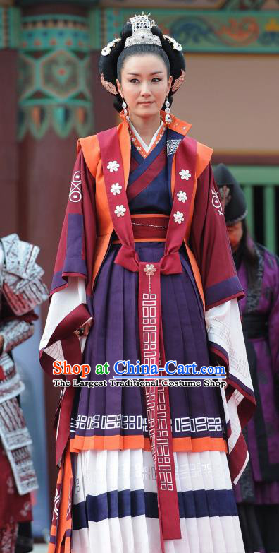 TV Series GyeBaek Queen Sa Taek Dress Ancient Garment Costumes Korean Traditional Clothing and Headdress Complete Set