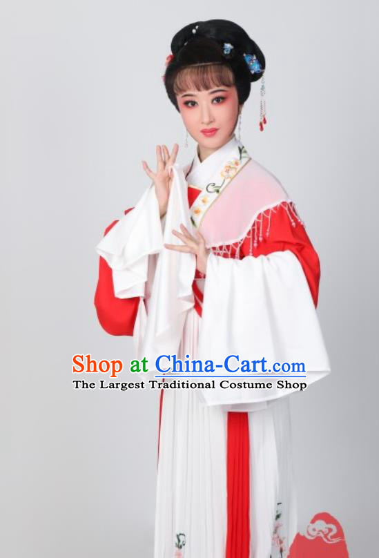 Chinese Ancient Young Woman Clothing Peking Opera Actress Costumes Traditional Huangmei Opera He Wenxiu Red Dress Garments