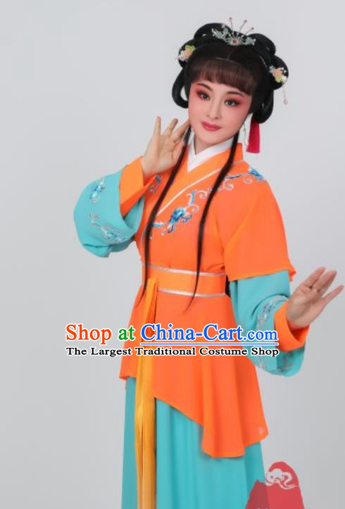 Chinese Traditional Shaoxing Opera Palace Maid Orange Dress Garments Ancient Servant Girl Clothing Peking Opera Hua Tan Costumes