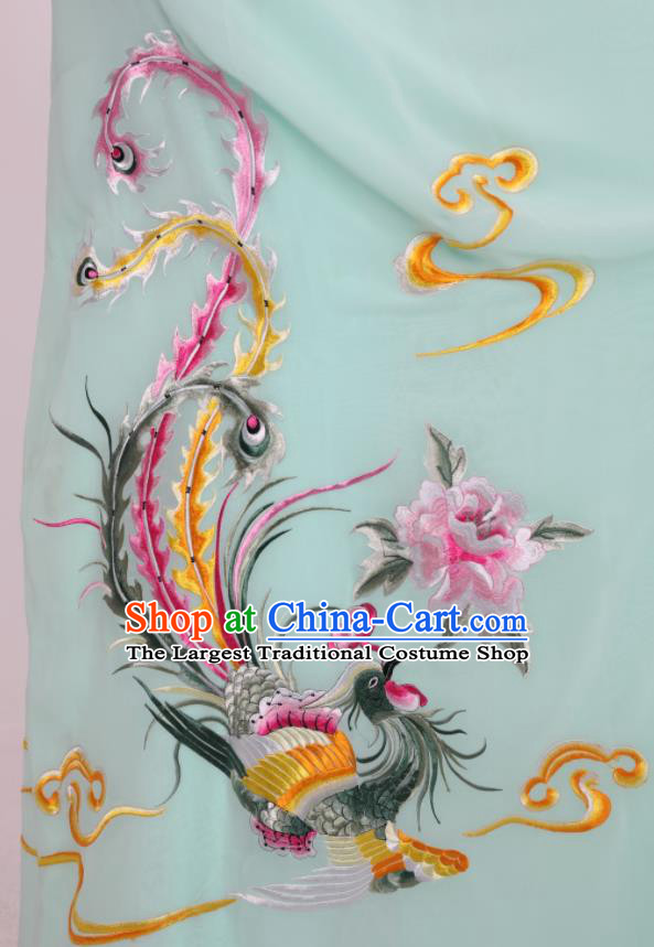 China Shaoxing Opera Empress Embroidered Light Green Mantle Peking Opera Hua Tan Cape Costume Ancient Princess Clothing