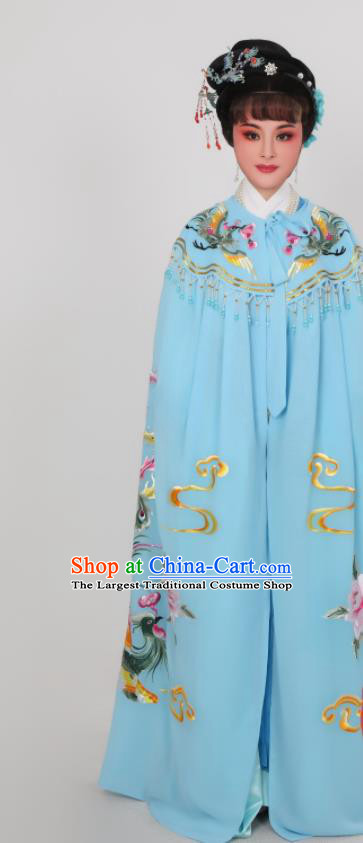 China Ancient Princess Clothing Shaoxing Opera Empress Embroidered Phoenix Blue Mantle Peking Opera Hua Tan Cape Costume