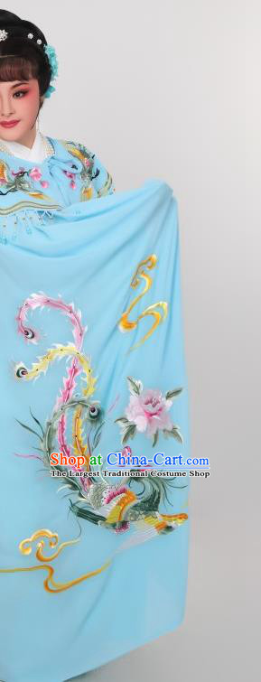 China Ancient Princess Clothing Shaoxing Opera Empress Embroidered Phoenix Blue Mantle Peking Opera Hua Tan Cape Costume