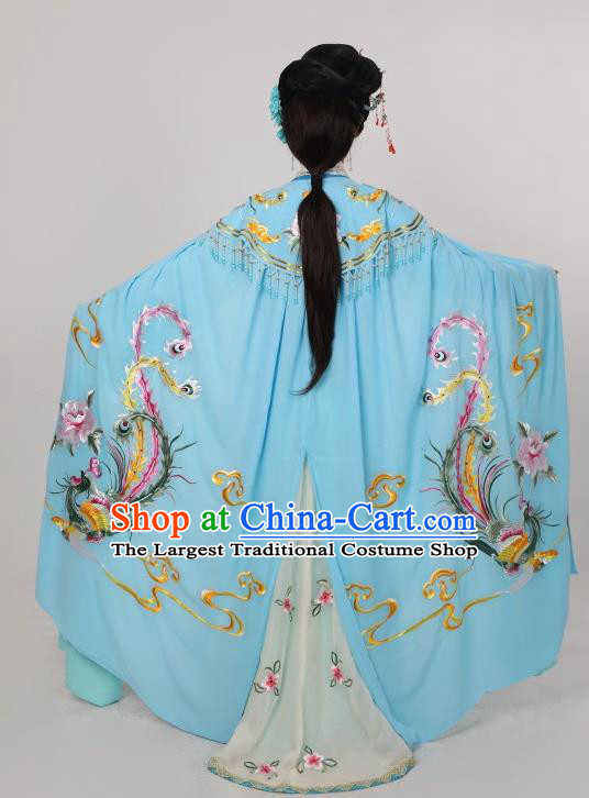 China Ancient Princess Clothing Shaoxing Opera Empress Embroidered Phoenix Blue Mantle Peking Opera Hua Tan Cape Costume