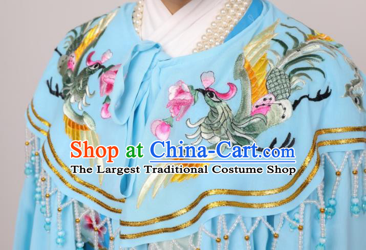 China Ancient Princess Clothing Shaoxing Opera Empress Embroidered Phoenix Blue Mantle Peking Opera Hua Tan Cape Costume