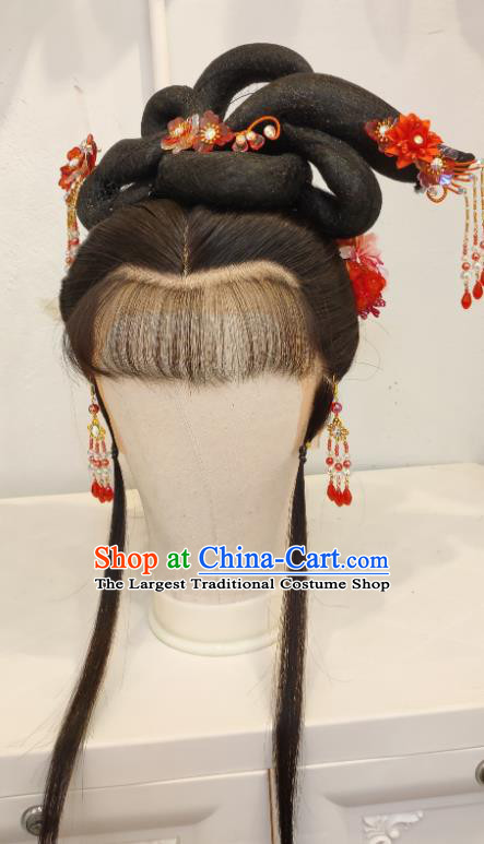 Chinese Shaoxing Opera Noble Lady Hair Accessories Beijing Opera Hua Tan Wig Headdress Traditional Opera Diva Headgear