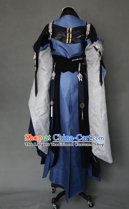 Chinese Ancient Taoist Priest Garment Costumes Cosplay Swordsman Blue Clothing Moonlight Blade Chun Yang Apparel