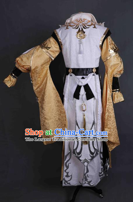 Chinese Game Jian Xia Qing Yuan Young Knight Apparel Ancient Noble Childe Garment Costumes Cosplay Swordsman Golden Clothing