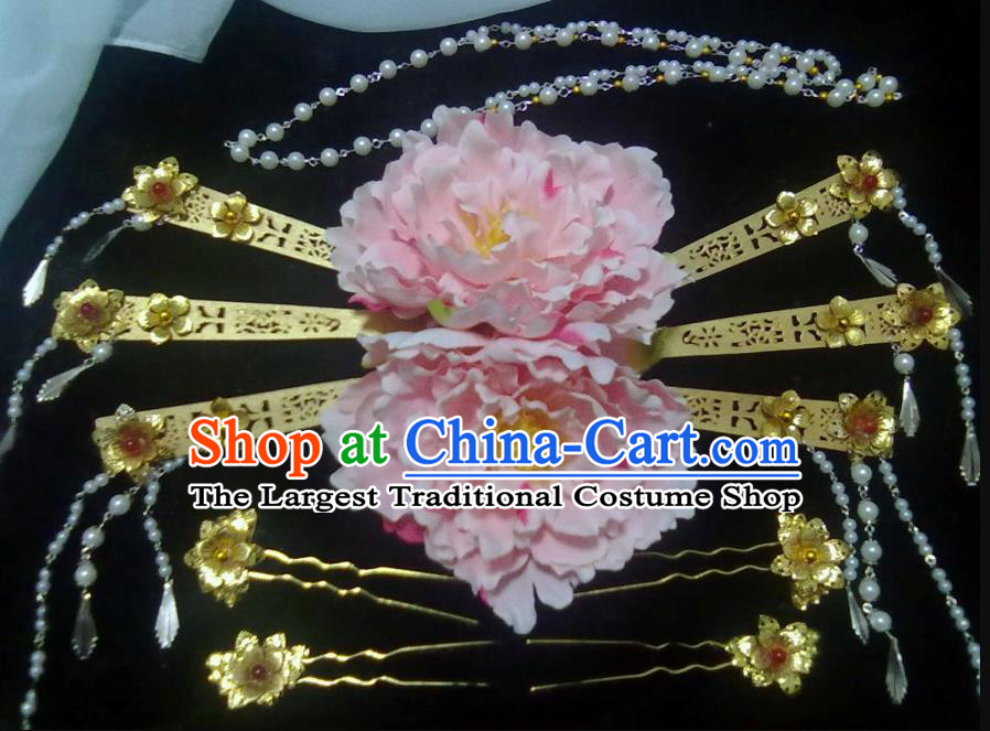 Chinese Ancient Wan An Princess Headpieces Tang Dynasty Palace Lady Hairpins Cosplay Hair Accessories