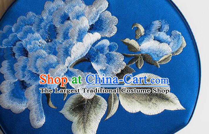 China Cheongsam Evening Bag National Royal Blue Silk Chain Bag Handmade Suzhou Embroidery Peony Handbag