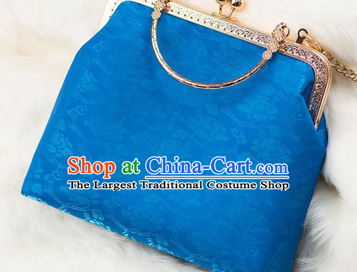 China National Royal Blue Silk Chain Bag Handmade Suzhou Embroidery Peony Handbag Cheongsam Evening Bag