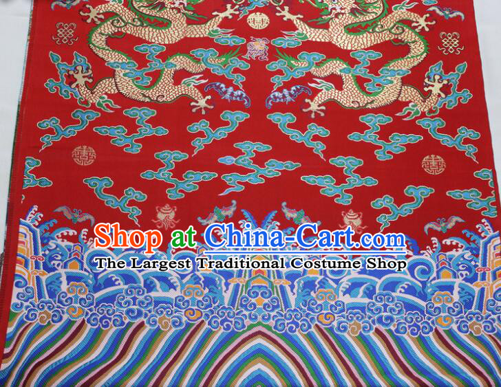 China Traditional Wedding Robe Drapery Classical Dragons Pattern Red Brocade Fabric Ancient Imperial Silk Fabrics