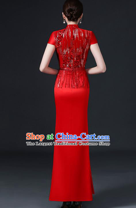 Chinese Traditional Wedding Qipao Bride Red Cheongsam Modern Qipao Dress New Year Mermaid Full Dress