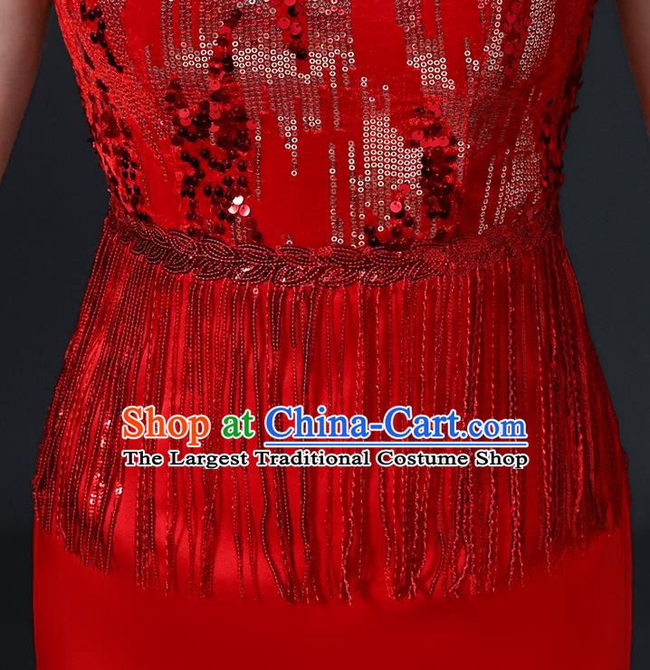 Chinese Traditional Wedding Qipao Bride Red Cheongsam Modern Qipao Dress New Year Mermaid Full Dress