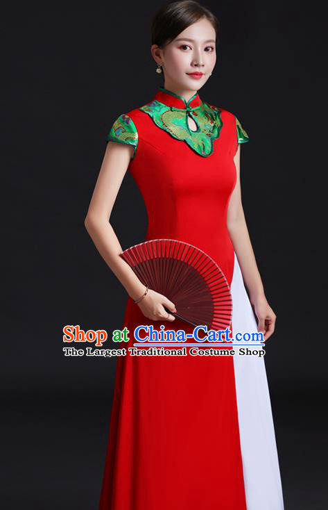 Chinese Stand Collar Qipao Dress New Year Red Full Dress Traditional Wedding Qipao Bride Modern Cheongsam