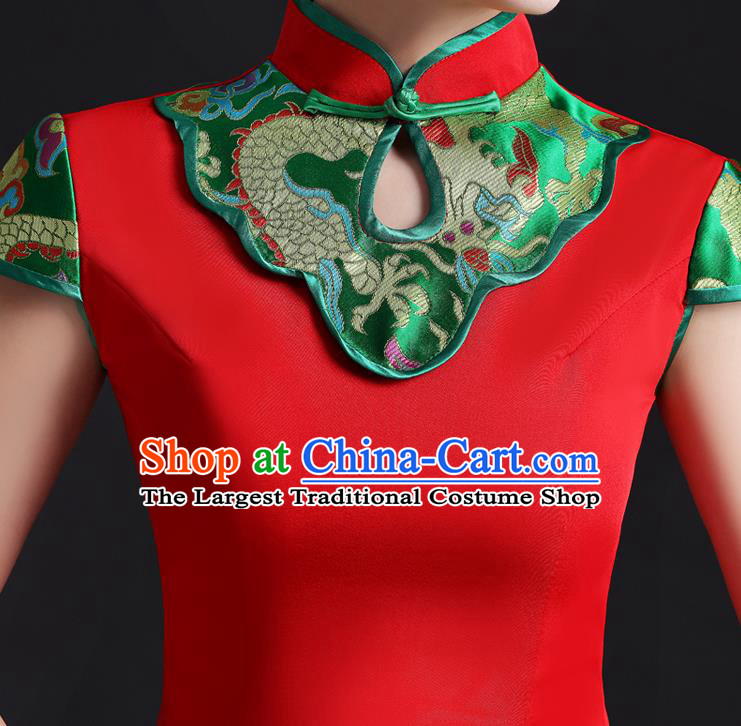 Chinese Stand Collar Qipao Dress New Year Red Full Dress Traditional Wedding Qipao Bride Modern Cheongsam