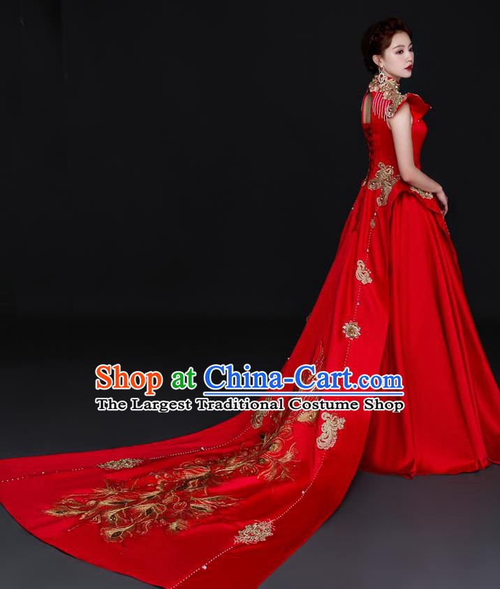 China Professional Embroidery Full Dress Dinner Party Formal Garment New Year Compere Red Dress