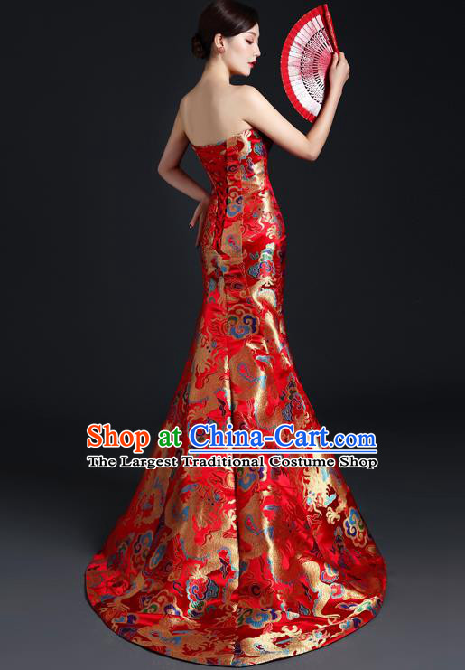 China Compere Fishtail Dress Professional Catwalks Full Dress Wedding Bride Formal Garment