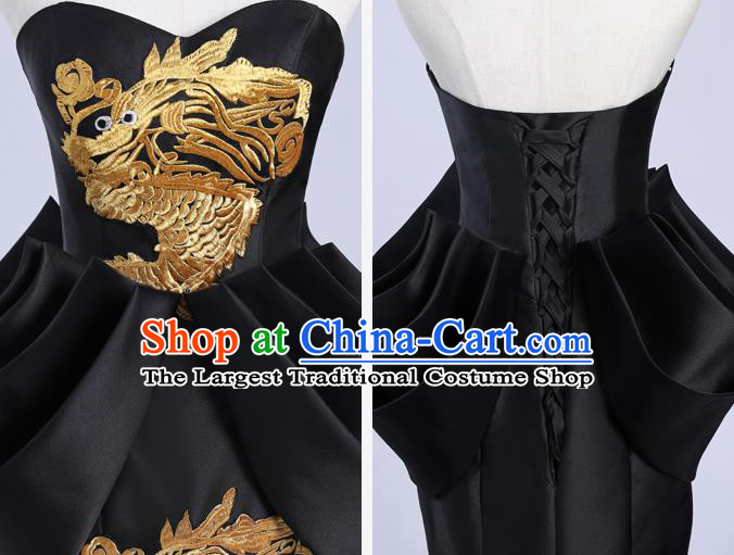 China Compere Embroidery Dragon Dress Professional Catwalks Black Full Dress New Year Formal Garment