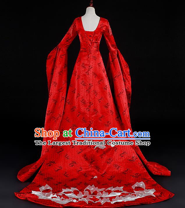 China Professional Catwalks Embroidery Full Dress New Year Formal Costume Compere Red Water Sleeve Dress
