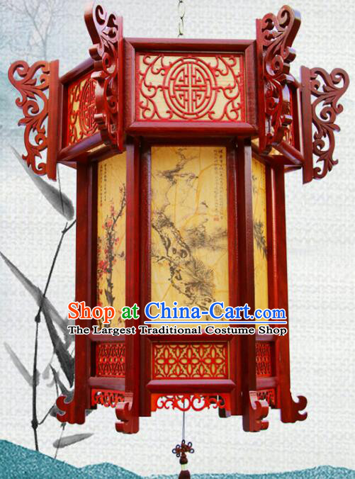 Top Chinese Festival Hanging Lamp Rosewood Palace Lantern Painting Plum Orchids Bamboo Chrysanthemum Wood Lantern