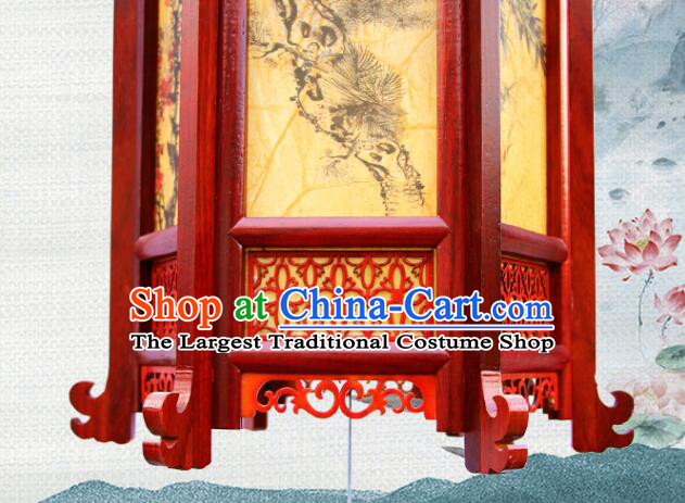 Top Chinese Festival Hanging Lamp Rosewood Palace Lantern Painting Plum Orchids Bamboo Chrysanthemum Wood Lantern
