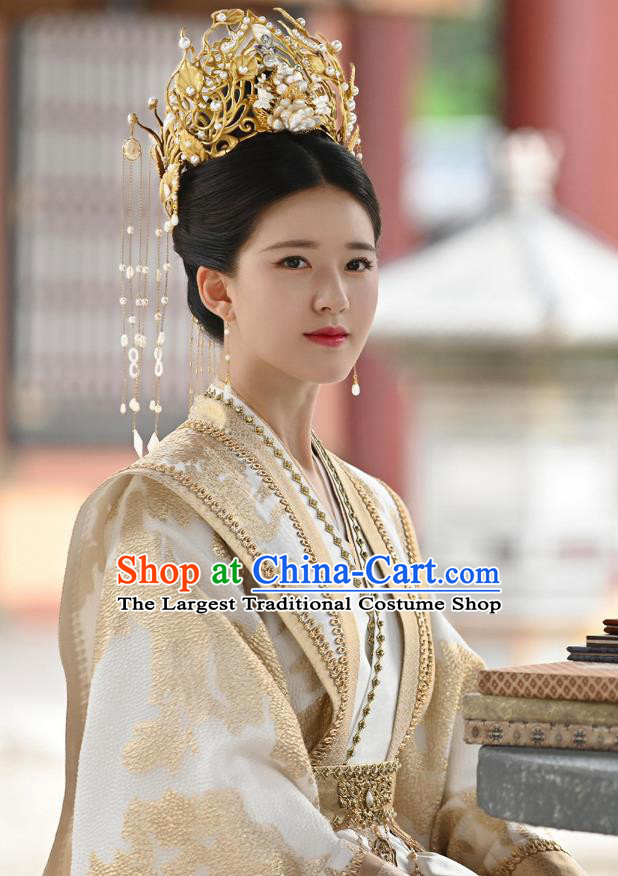 Chinese Ancient Empress Dress Garments Qie Shi Tian Xia Bai Feng Xi Replica Costume Wuxia TV Series Queen Clothing and Headpieces
