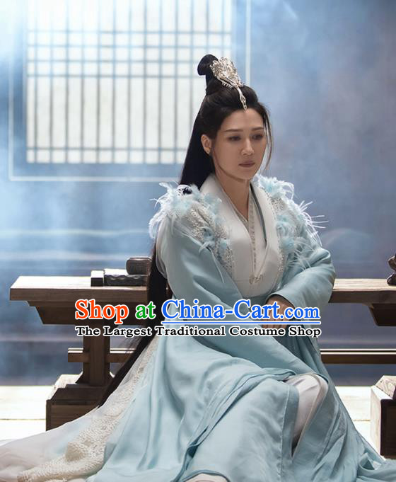 The Blue Whisper Goddess Garment Costumes Chinese Ancient Female Swordsman Clothing Xian Xia TV Series Fairy Light Blue Dresses