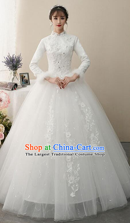 Top Court Style Wedding Costume Bride Winter Wedding Dress Long Sleeve Dress
