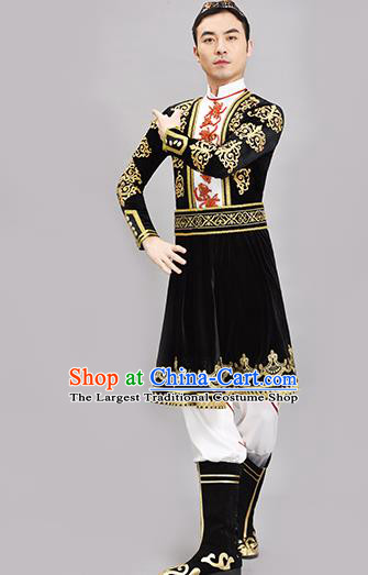 Chinese Ethnic Male Group Dance Clothing Xinjiang Dance Black Outfit Uyghur Nationality Dance Costume