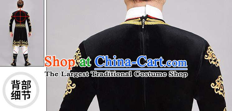 Chinese Ethnic Male Group Dance Clothing Xinjiang Dance Black Outfit Uyghur Nationality Dance Costume