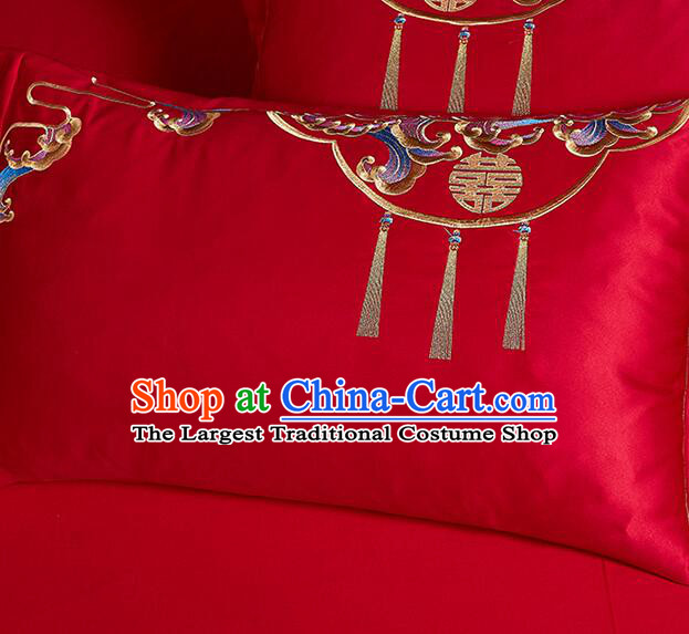 Chinese Embroidery Dragon and Phoenix Red Four Pieces Set Top Long Staple Cotton Bedding Items Wedding Bedclothes