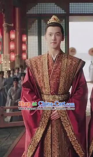 Chinese Wedding Garment Costumes Ancient Royal Prince Clothing Wuxia TV Series Qie Shi Tian Xia Feng Lan Xi Red Dresses and Headpieces