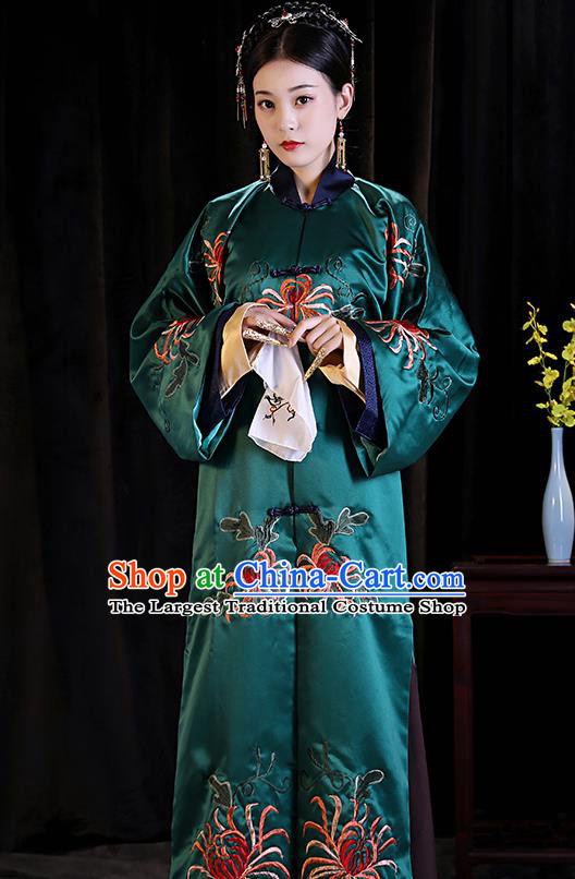 Chinese TV Series Story of Yanxi Palace Gao Ning Xin Green Dress Qing Dynasty Court Woman Garment Costumes Ancient Imperial Consort Clothing