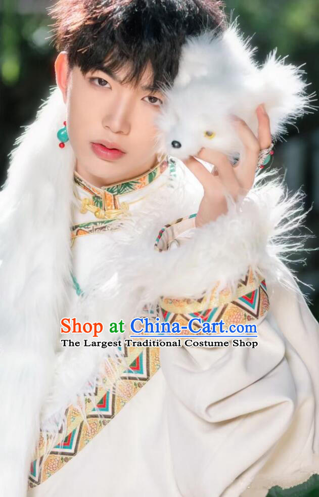 Chinese Ethnic Stage Performance Garment Costume Zang Nationality Male Clothing Tibetan Festival Apparel