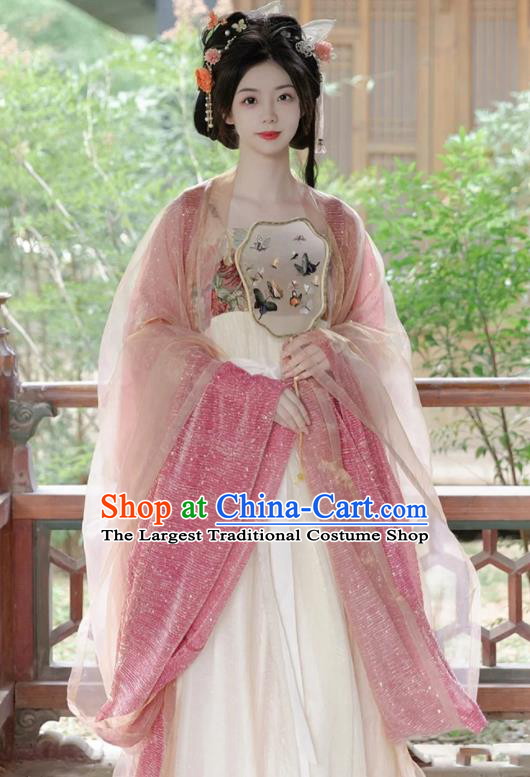 Chinese Traditional Pink Hanfu Dress Tang Dynasty Imperial Consort Garment Costumes Ancient Peri Clothing