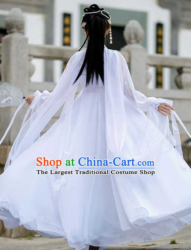 Chinese Traditional White Hanfu Dress Swordswoman Garment Costumes Ancient Fairy Clothing