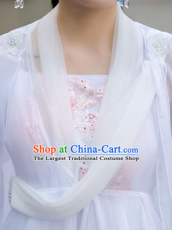Chinese Traditional White Hanfu Dress Swordswoman Garment Costumes Ancient Fairy Clothing