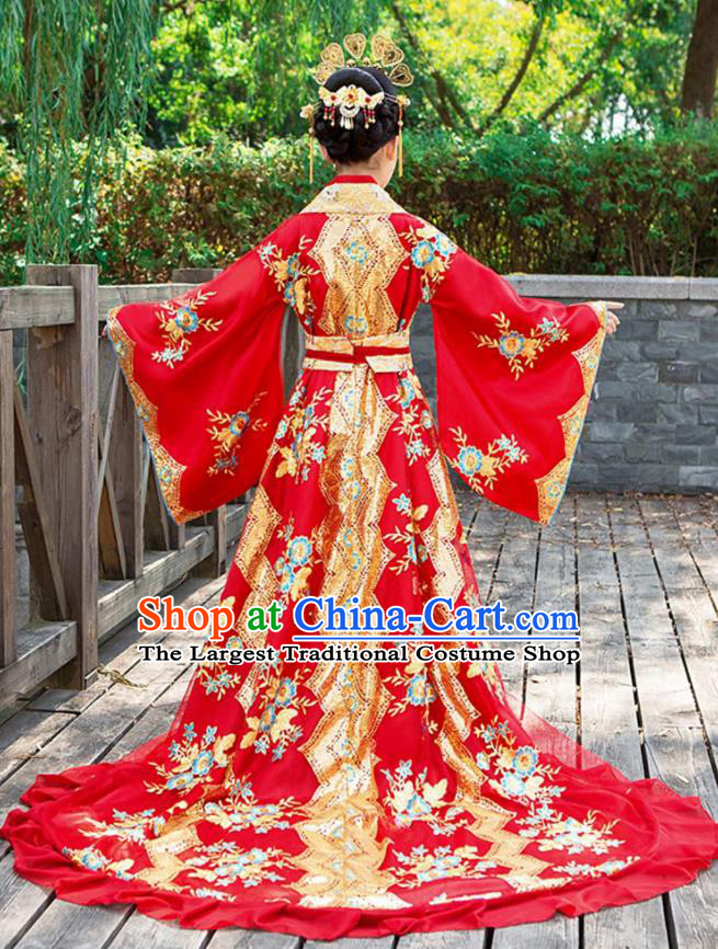 Chinese Ancient Empress Garment Costume Court Trailing Dress Clothing Children Tang Dynasty Princess Fashion