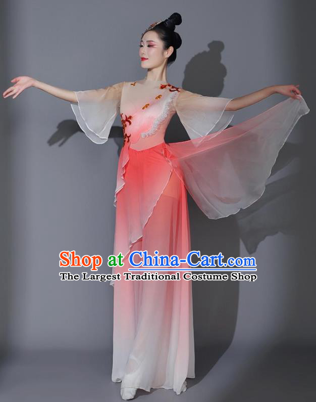 Chinese Beauty Dance Costumes Fan Dance Pink Outfit Women Group Dance Clothing Classical Dance Garment