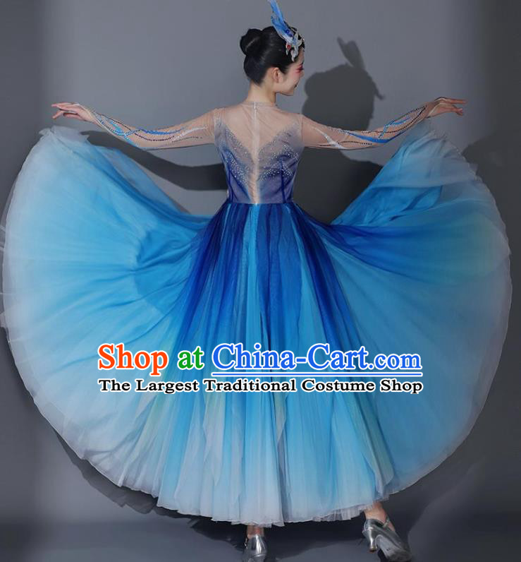 Chinese Modern Dance Garment Opening Dance Blue Veil Dress Classical Dance Clothing Stage Performance Costume