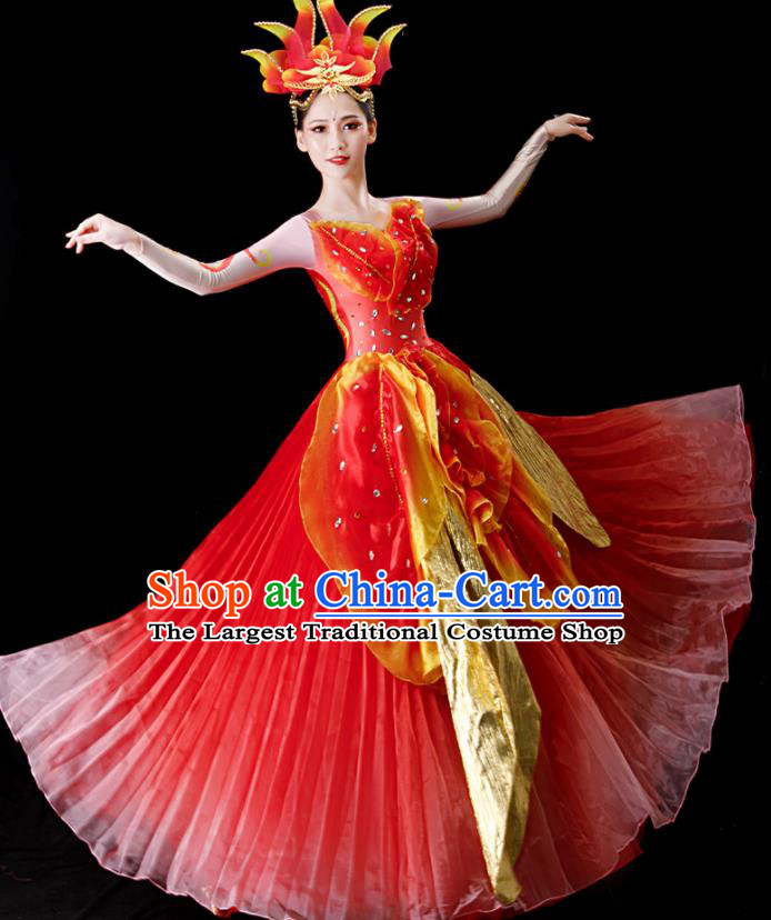 Top Stage Performance Fashion Opening Dance Clothing Modern Dance Red Dress Women Group Dance Costume