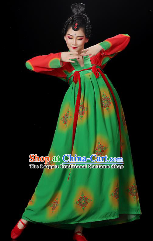 Chinese Tang Dynasty Court Dance Costume Stage Performance Garments Classical Dance Clothing Woman Group Dance Green Dress
