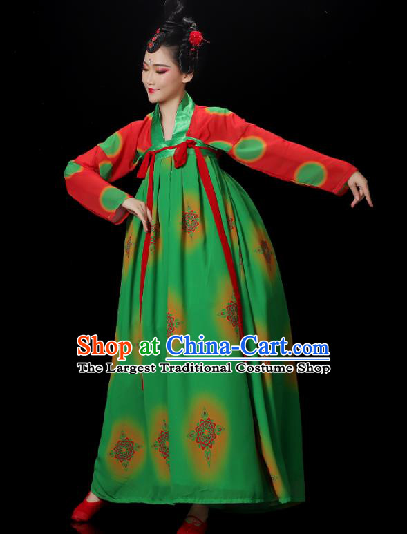 Chinese Tang Dynasty Court Dance Costume Stage Performance Garments Classical Dance Clothing Woman Group Dance Green Dress