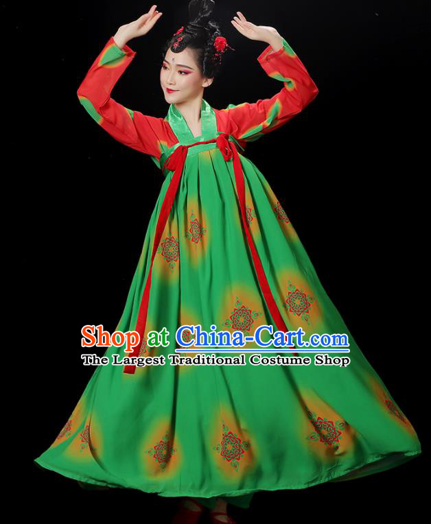 Chinese Tang Dynasty Court Dance Costume Stage Performance Garments Classical Dance Clothing Woman Group Dance Green Dress