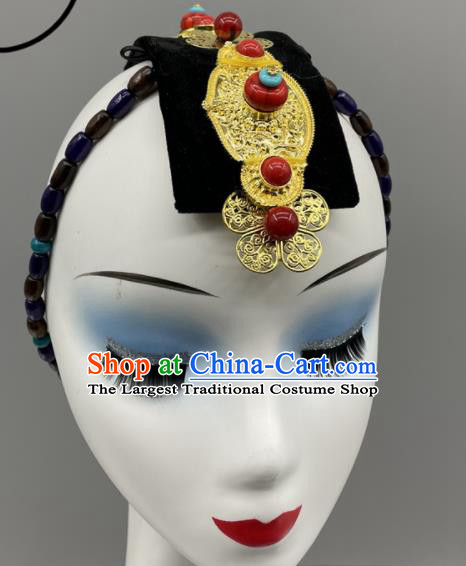 Chinese Folk Dance Headpiece Zang Nationality Dance Headdress Tibetan Dance Braid Hair Jewelry Ethnic Woman Performance Headwear