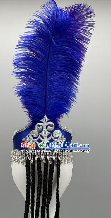 Chinese Xinjiang Dance Headdress Uyghur Nationality Dance Blue Feather Hat Ethnic Woman Dance Headwear Folk Dance Headpiece