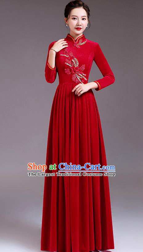 Top Stage Performance Garment Women Chorus Group Clothing Professional Compere Red Velvet Dress